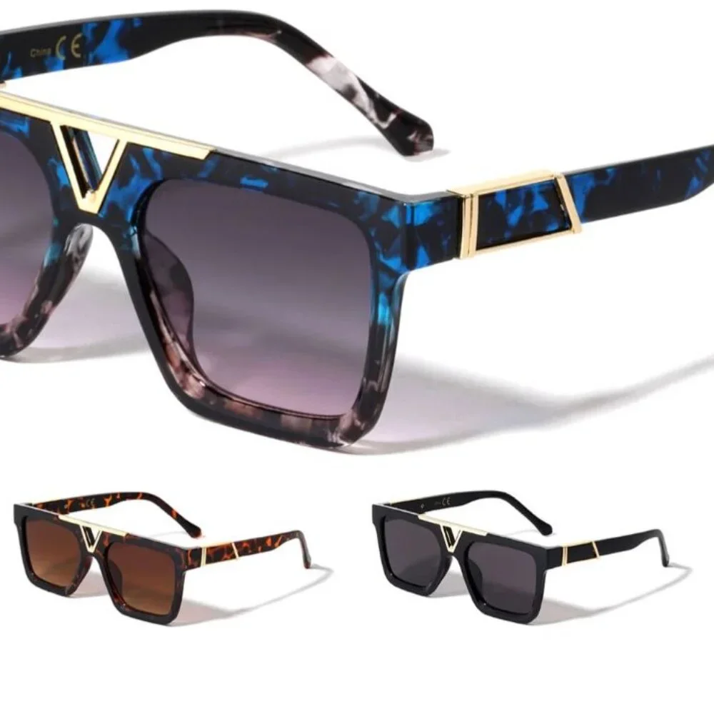 Men Women Sunglasses‎ Fashion Retro Black Gold Frame Square Shades Lentes Gafas